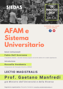 “AFAM e Sistema Universitario”, la lectio magistralis del Professor Manfredi organizzata da SIEDAS